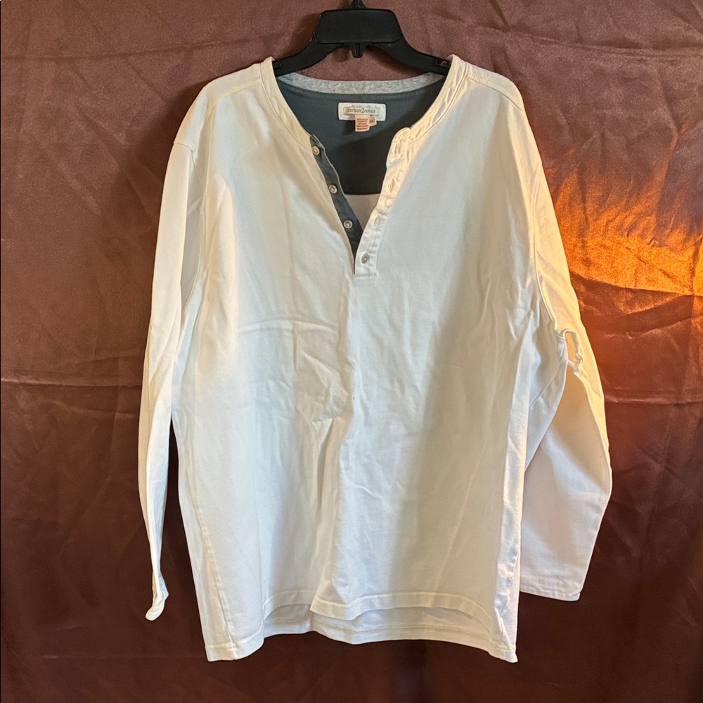 Carbon2Cobalt white pullover Henley shirt 1/4 button up casual wear size XXLT